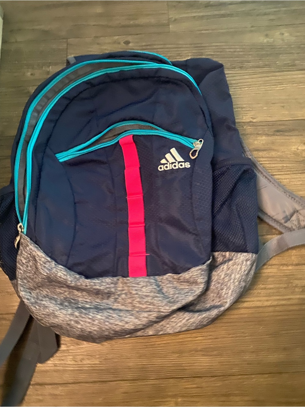 adidas Navy Backpack with Pink Stripe and Teal Trim